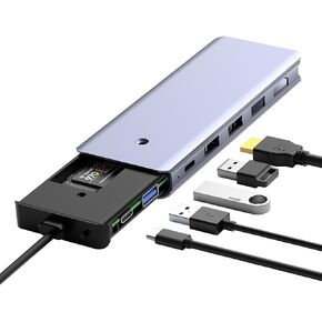 SENTANK 6 in 1 USB C Hub M.2 NVMe SSD Hard Drive Enclosure with 4K@60Hz HDMI, 3 10Gbps USB 3.0 and 100W USB C PD Charging Port Compatible with MacBook Pro/Air/Dell/Lenovo