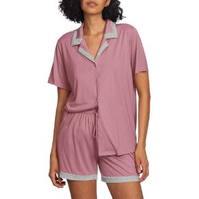HiMONE Pajamas Set for Women, Button Up Pajamas Soft Summer Cooling Short Sleeve Bamboo Viscose Shorts