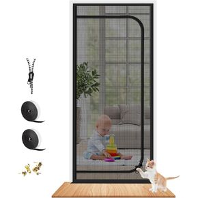 Dixutzi Reinforced Cat Screen Door Fits Door Size 30''x 80'', Heavy Duty Pets Proof Screen Door with Zipper, Prevent Dogs Cats Running Out from Home (Black)