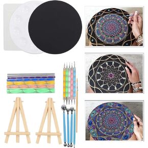 مجموعة تنقيط ماندالا مكونة من 31 قطعة، أدوات تنقيط ماندالا مع استنسل ماندالا وأقلام تنقيط وصينية طلاء وحامل فني صغير in Kuwait