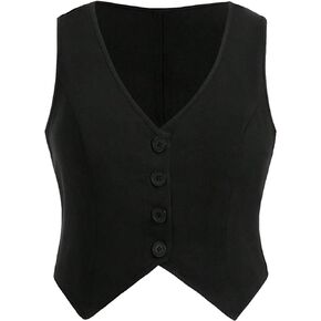 OYOANGLE Women's Plus Size Button Front Sleeveless V Neck Vest Work Casual Blazer Jacket