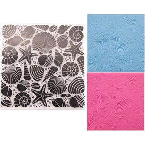 3-D Texture Seashell Embossing Folders for Card Making Sea Shell Background Plastic Embossing Template for Paper Crafting Scrapbooking Decoration