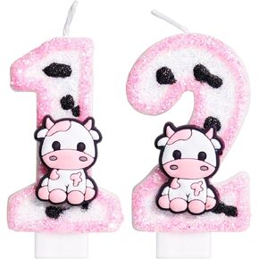 Pink Cow Glitter Birthday Candles Number 1 Birthday Decorations, Holy Cow Im One Birthday Decorations, Number 1 Candle for Cake, Cowgirl Theme Number Candle for Girls First 1st Birthday Party Décor