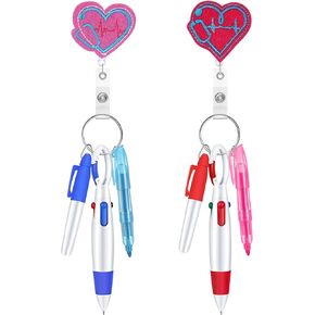 Mini Highlighter for Nurse Badge Nurse Pen Pack Set Nurse Week Gift Set Include 2 Tip Highlighter 2 Permanent Marker Pen and 2 Retractable Shuttle Pen 2 Nursing Badge Reel and 2 Metal Rings