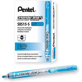 Pentel Handy-Line S Retractable and Refillable Chisel Tip Highlighter, Sky Blue Ink, Box of 12 (SXS15-S)