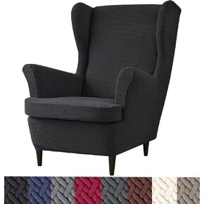 HFCNMY Wingback Chair Slipcover, 2 Piece Stretch Jacquard Wingback Chair Covers Thick Wing Back Chair Covers with Arms Wing Chair Slipcover Wing Back Chair Cover with Elastic Bottom Blue