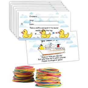 Ducks Tag, Duck Duck Tags, Ducking Game Card, Cruising Tags,50 Pack Duck Tags 2x3.5" Business Card Size,with Hole and Rubber Bands