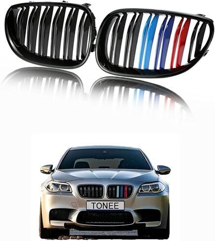 شبكة شواية أمامية من Tonee لسلسلة 5 M5 E60 E61 525i 528i 530i 535i 540i 545i 550i 2004-2009 قطعتان (شرائح سوداء لامعة مزدوجة) in Kuwait