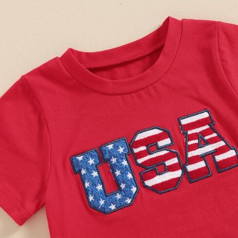 Madjtlqy Baby Boy 4th of July Outfit USA Letter Print Short Sleeve T-Shirt Stripe Star Shorts Set Patriotic Summer Clothes in Saudi Arabia