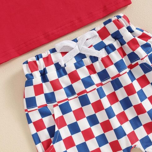 Madjtlqy Baby Boy 4th of July Outfit USA Letter Print Short Sleeve T-Shirt Stripe Star Shorts Set Patriotic Summer Clothes in Saudi Arabia