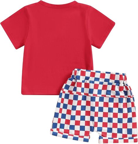 Madjtlqy Baby Boy 4th of July Outfit USA Letter Print Short Sleeve T-Shirt Stripe Star Shorts Set Patriotic Summer Clothes in Saudi Arabia