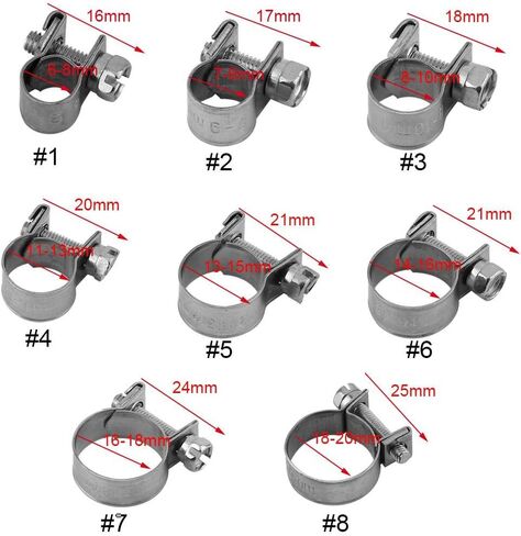 10pcs/Set T-Bolt Clamps Stainless Steel Heavy Duty Mini Fuel Line Pipe Hose Clips 6mm-20mm Optional Size for Plumbing (16-18mm) in Saudi Arabia
