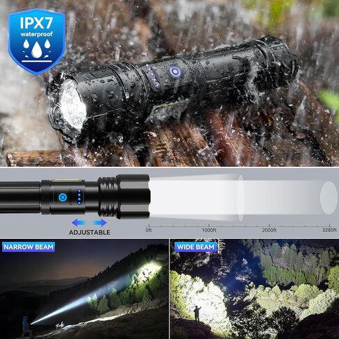 مصابيح يدوية قابلة لإعادة الشحن، ضوء فلاش عالي اللومن، 900,000 لومن مصباح يدوي LED فائق السطوع، مصابيح USB عالية الطاقة، مصباح يدوي محمول مقاوم للماء للتخييم المنزلي in Kuwait