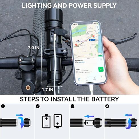 مصابيح يدوية قابلة لإعادة الشحن، ضوء فلاش عالي اللومن، 900,000 لومن مصباح يدوي LED فائق السطوع، مصابيح USB عالية الطاقة، مصباح يدوي محمول مقاوم للماء للتخييم المنزلي in Kuwait