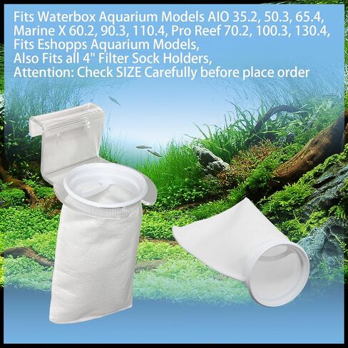 4 بوصات 8 قطع من جوارب حقيبة مرشح حلقة حوض السمك وقطعة واحدة من حامل جورب المرشح المسبق يناسب نماذج Waterbox Aquarium AIO وMarine X وPro Reef، ويناسب أحواض السمك Eshopps وجميع حاملات جورب المرشح مقاس 4 بوصات in Kuwait