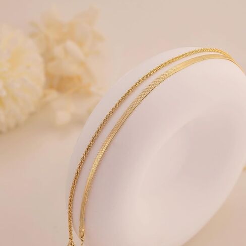 CHESKY Gold Ankle Bracelets for Women, 14k Gold Plated Anklet Bracelet Set Layered Herringbone Box Paperclip Figaro Cuban Link Anklets for Women, Waterproof Summer Gold Jewelry Set for Women in Saudi Arabia
