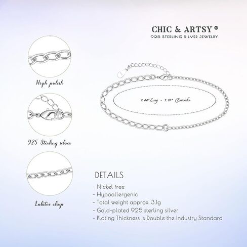 CHIC & ARTSY Womens Anklet 925 Sterling Silver Anklet Bracelet Dainty Beaded Chain Anklet Adjustable 9.5" to 10.5" Best Friend Anklet for Women in Saudi Arabia
