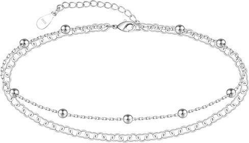 CHIC & ARTSY Womens Anklet 925 Sterling Silver Anklet Bracelet Dainty Beaded Chain Anklet Adjustable 9.5" to 10.5" Best Friend Anklet for Women in Saudi Arabia