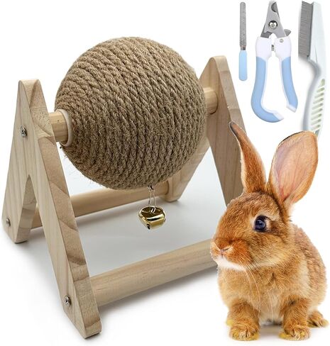 4 Pack Rabbit Scratch Toy Kit Natural Wood Sisal Bunny Scratching Activity Ball with Bell Claw Scratcher for Indoor Bunnies Ferrets Chinchillas Kittens Small Animals (Large) in Saudi Arabia