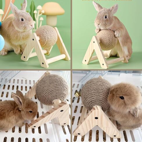 4 Pack Rabbit Scratch Toy Kit Natural Wood Sisal Bunny Scratching Activity Ball with Bell Claw Scratcher for Indoor Bunnies Ferrets Chinchillas Kittens Small Animals (Large) in Saudi Arabia