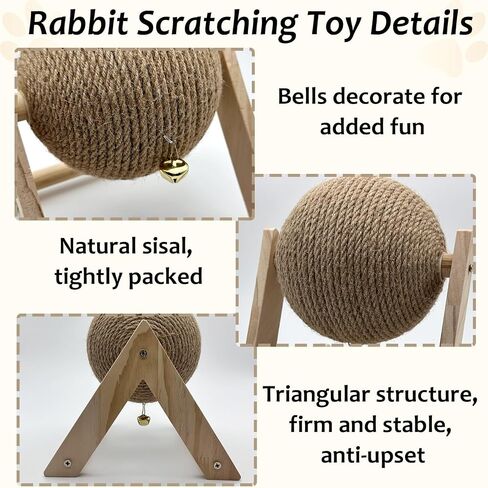 4 Pack Rabbit Scratch Toy Kit Natural Wood Sisal Bunny Scratching Activity Ball with Bell Claw Scratcher for Indoor Bunnies Ferrets Chinchillas Kittens Small Animals (Large) in Saudi Arabia