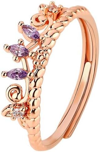 خاتم تاج رابونزيل للنساء، خاتم الأميرة زهرة حجر الراين اللامع العصري، خاتم الأميرة الكرتوني الأنيق، خاتم قابل للتعديل مطلي بالذهب للفتيات المراهقات هدايا مجوهرات in Kuwait