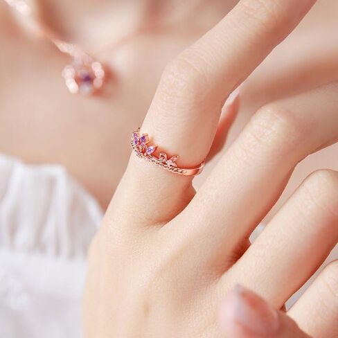 خاتم تاج رابونزيل للنساء، خاتم الأميرة زهرة حجر الراين اللامع العصري، خاتم الأميرة الكرتوني الأنيق، خاتم قابل للتعديل مطلي بالذهب للفتيات المراهقات هدايا مجوهرات in Kuwait