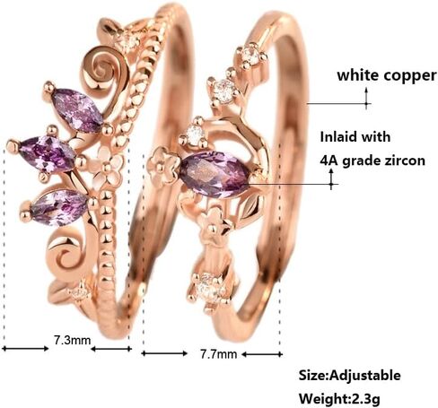 خاتم تاج رابونزيل للنساء، خاتم الأميرة زهرة حجر الراين اللامع العصري، خاتم الأميرة الكرتوني الأنيق، خاتم قابل للتعديل مطلي بالذهب للفتيات المراهقات هدايا مجوهرات in Kuwait
