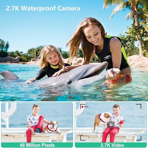 كاميرا رقمية مقاومة للماء 17FT كاميرا تحت الماء HD 2.7K 48MP 2.8 بوصة LCD للأطفال مع بطاقة 32G وبطارية قابلة لإعادة الشحن، كاميرا توجيه واطلاق النار للسباحة والسفر والغطس والعطلات in Kuwait