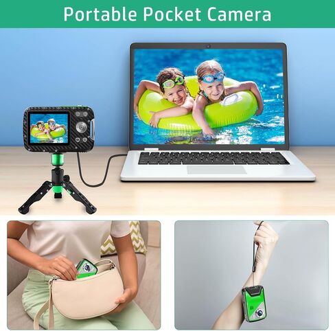 كاميرا رقمية مقاومة للماء 17FT كاميرا تحت الماء HD 2.7K 48MP 2.8 بوصة LCD للأطفال مع بطاقة 32G وبطارية قابلة لإعادة الشحن، كاميرا توجيه واطلاق النار للسباحة والسفر والغطس والعطلات in Kuwait