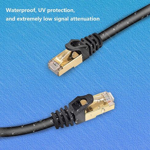 Cat 7 Ethernet Cable Professional Gold Plated Plug Black Ethernet Cable for Indoor Outdoor High Speed Heavy-Duty Waterproof Buried-able Dual Shielded (20 Feet) in Saudi Arabia