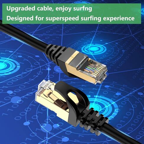 Cat 7 Ethernet Cable Professional Gold Plated Plug Black Ethernet Cable for Indoor Outdoor High Speed Heavy-Duty Waterproof Buried-able Dual Shielded (20 Feet) in Saudi Arabia