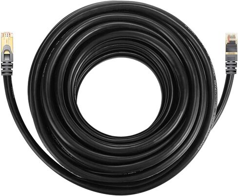 Cat 7 Ethernet Cable Professional Gold Plated Plug Black Ethernet Cable for Indoor Outdoor High Speed Heavy-Duty Waterproof Buried-able Dual Shielded (20 Feet) in Saudi Arabia