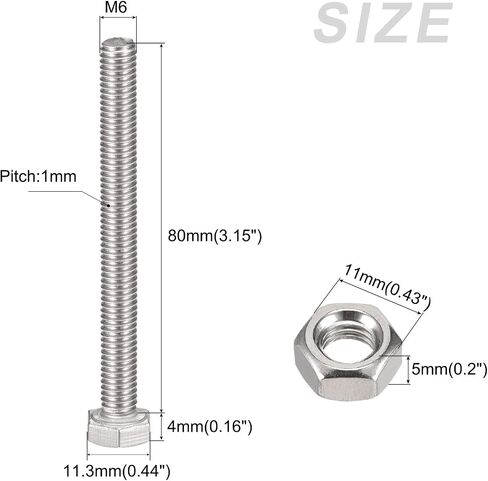 Hex Head Screws Bolts, Nuts, Flat & Lock Washers Kits (M6x80mm) 10Sets, 304 Stainless Steel Assortment Kit - for Home Appliance in Saudi Arabia