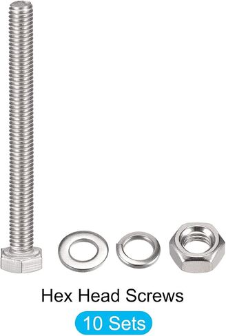 Hex Head Screws Bolts, Nuts, Flat & Lock Washers Kits (M6x80mm) 10Sets, 304 Stainless Steel Assortment Kit - for Home Appliance in Saudi Arabia