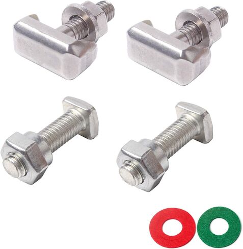 قطعتان من مسمار طرفي موصلات البطارية، مسمار على شكل حرف T مع صامولة وغسالة، قطعتان من مسمار طرفي بطارية M8 وجوز من الفولاذ المقاوم للصدأ مع قطعتين من مجموعة حماية طرف البطارية شديدة التحمل (أخضر وأحمر) in Kuwait