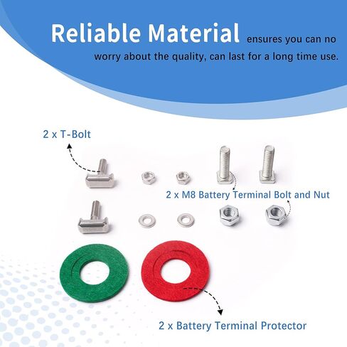 قطعتان من مسمار طرفي موصلات البطارية، مسمار على شكل حرف T مع صامولة وغسالة، قطعتان من مسمار طرفي بطارية M8 وجوز من الفولاذ المقاوم للصدأ مع قطعتين من مجموعة حماية طرف البطارية شديدة التحمل (أخضر وأحمر) in Kuwait