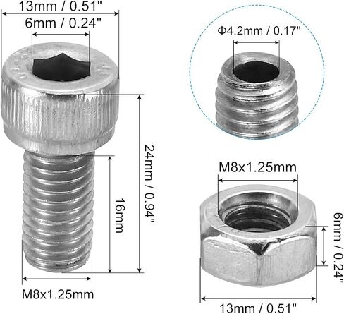 PATIKIL M8x16mm 304 Stainless Steel Hollow Bolt, 4 Set Cylindrical Hexagon Socket Screw Nut Kit Lamp Threading Screws Through Hole Fasteners in Kuwait