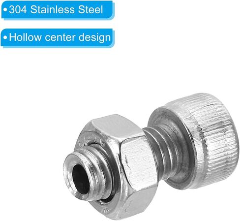 PATIKIL M8x16mm 304 Stainless Steel Hollow Bolt, 4 Set Cylindrical Hexagon Socket Screw Nut Kit Lamp Threading Screws Through Hole Fasteners in Kuwait