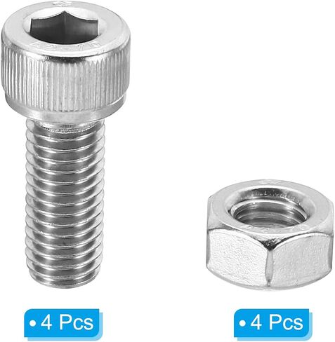 PATIKIL M8x16mm 304 Stainless Steel Hollow Bolt, 4 Set Cylindrical Hexagon Socket Screw Nut Kit Lamp Threading Screws Through Hole Fasteners in Kuwait