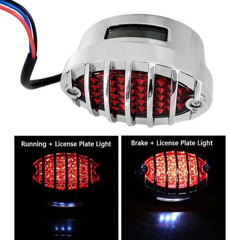 FATECIM Motorcycle Custom Oval-shaped LED Tail Light Cat Eye Rear Running Light Brake Light Stop Light Red Lens Integrated License Plate Lamp Universal Fit for Motorcycle/Cruisers/Bikes (Chrome) in Saudi Arabia