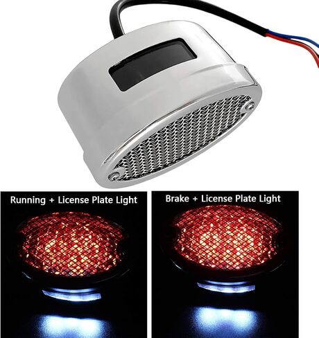 FATECIM Motorcycle Custom Oval-shaped LED Tail Light Cat Eye Rear Running Light Brake Light Stop Light Red Lens Integrated License Plate Lamp Universal Fit for Motorcycle/Cruisers/Bikes (Chrome) in Saudi Arabia