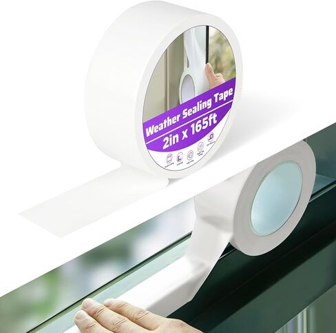 شريط عزل الطقس للنافذة أبيض، 2 بوصة × 165 قدم شريط عازل للطقس لمنع المطر والغبار البارد. مانع تسرب إطار النافذة، لا يترك بقايا، ذاتي اللصق in Kuwait