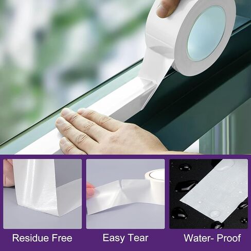 شريط عزل الطقس للنافذة أبيض، 2 بوصة × 165 قدم شريط عازل للطقس لمنع المطر والغبار البارد. مانع تسرب إطار النافذة، لا يترك بقايا، ذاتي اللصق in Kuwait