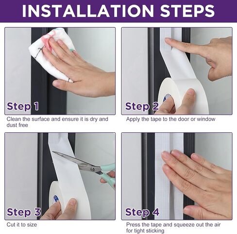 شريط عزل الطقس للنافذة أبيض، 2 بوصة × 165 قدم شريط عازل للطقس لمنع المطر والغبار البارد. مانع تسرب إطار النافذة، لا يترك بقايا، ذاتي اللصق in Kuwait