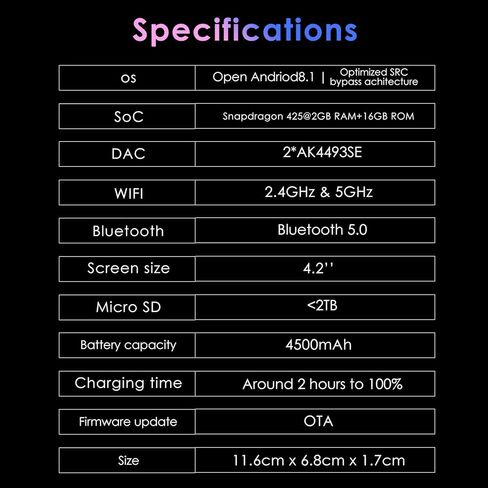 مشغل موسيقى صوتي رقمي عالي الدقة V6، مشغل HiFi DAP، مشغل صوت محمول عالي الدقة، DSD MQA، Dual ak4493SEQ، بلوتوث ثنائي الاتجاه، بطارية 4500 مللي أمبير، 4.4 مم/3.5 مم (عجلة الصوت الذهبية) in Kuwait