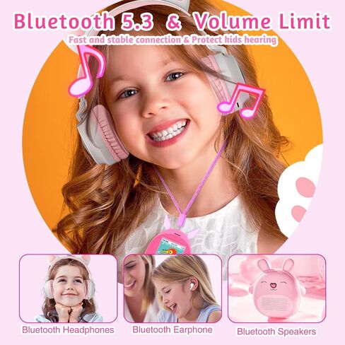 64GB MP3 Player for Kids, Kids MP3 Player with Bluetooth, Speaker, Games, Recorder, Ear Lights,100hrs Loseless Music Playback, Kids Music Player with Earbud, Aux Cable, Lanyard (Blue) in Kuwait