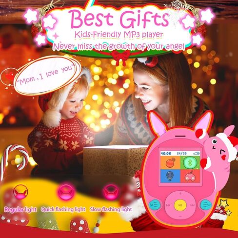 64GB MP3 Player for Kids, Kids MP3 Player with Bluetooth, Speaker, Games, Recorder, Ear Lights,100hrs Loseless Music Playback, Kids Music Player with Earbud, Aux Cable, Lanyard (Blue) in Kuwait