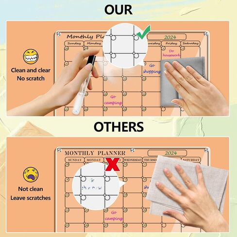 Artcome أكريليك تقويم الثلاجة المغناطيسي ومجموعة اللوحة الأسبوعية - 16 بوصة × 12 بوصة تقويم الثلاجة المغناطيسي لوحات المسح الجاف للثلاجة (أسود) in Kuwait