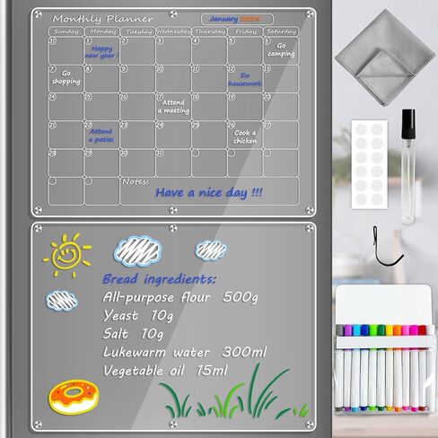 Artcome 16 "× 12" لوحة مغناطيسية شهرية وفارغة للثلاجة، تقويم الثلاجة المغناطيسي لوحات المسح الجاف للثلاجة مخطط قابل لإعادة الاستخدام مع تقويم شهري مغناطيسي ولوحة مذكرة فارغة مغناطيسية (أبيض) in Kuwait